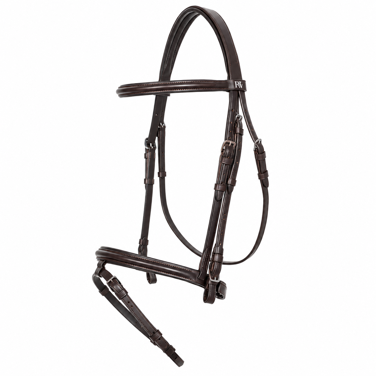 Cabezada de Montar económica Riding World Cuero, muserola acolchada y hebillas de acero inox.